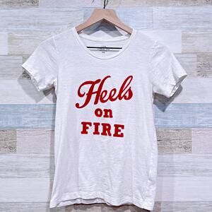 J Crew Heels On Fire Graphic Tee White Crewneck Cotton Casual Womens XXS 2XS